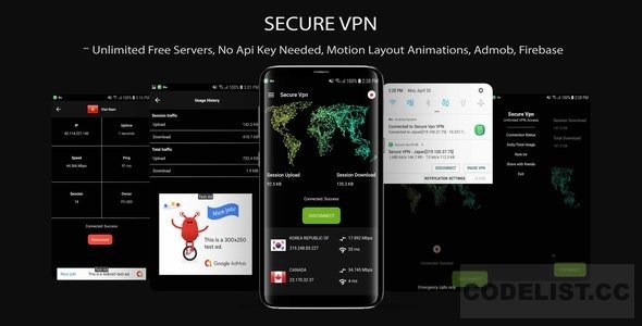 Secure VPN v1.0 - (Unlimted Free Servers + Admob + Motion Layout) » Premium Scripts, Plugins & Mobile