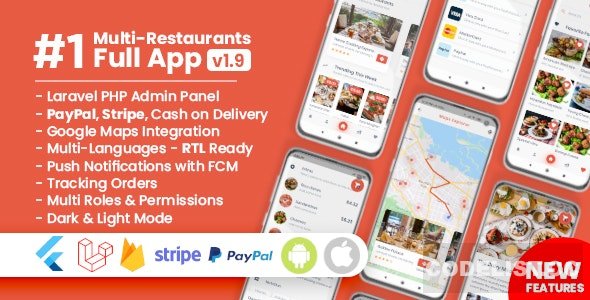 Food Delivery Flutter + PHP Laravel Admin Panel v1.9.4 » Premium Scripts, Plugins & Mobile