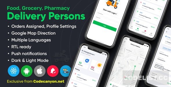 Delivery Person for Food, Grocery, Pharmacy, Stores React Native v1.0 - Wordpress Woocommerce App » Premium Scripts, Plugins & Mobile