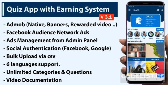 Quiz App with Earning System + Admin Panel v3.1 » Premium Scripts, Plugins & Mobile