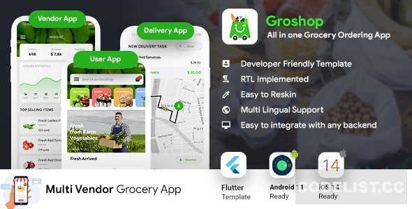 GroShop v2.1 - Grocery Flutter App Template | 3 Apps | User App + Seller App + Delivery App » Premium Scripts, Plugins & Mobile