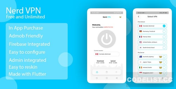 Nerd VPN v1.0 - Flutter VPN Android Full Application with IAP, Integrated with Backend and Admin Panel » Premium Scripts, Plugins & Mobile