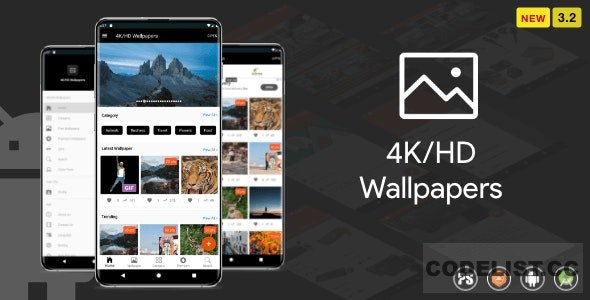 4K/HD Wallpaper Android App v3.2 - ( Auto Shuffle + Gif + Live + Admob + Firebase Noti + PHP Backend) » Premium Scripts, Plugins & Mobile