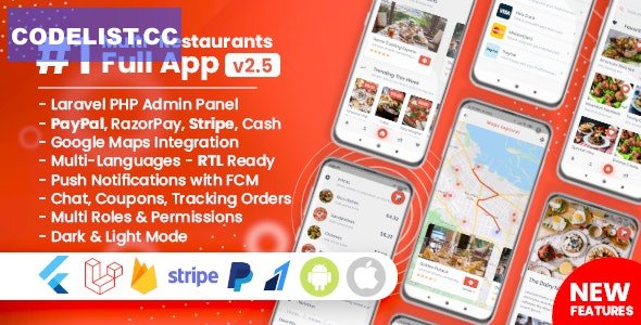 Food Delivery Flutter + PHP Laravel Admin Panel v2.5.0 &raquo; Premium Scripts, Plugins &amp; Mobile