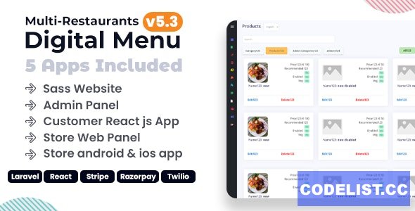Chef v5.3 - Multi-restaurant Saas - Contact less Digital Menu Admin Panel with - React Native App » Premium Scripts, Plugins & Mobile