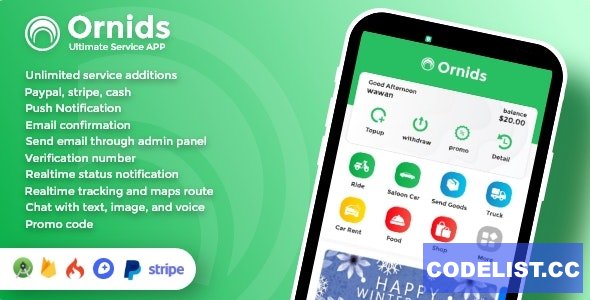 Ornids v1.0 - Multi Service App With Customer App, Driver App, Merchant App and Admin Panel » Premium Scripts, Plugins & Mobile