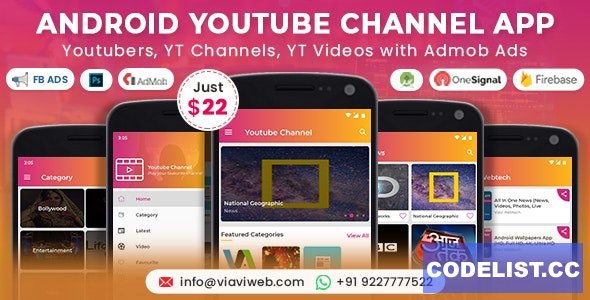 Android YouTube Channel App (Youtubers, YT Channels, YT Videos) with Admob Ads v1.3 » Premium Scripts, Plugins & Mobile