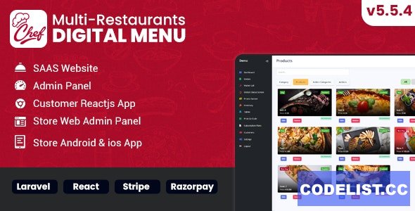 Chef v5.5.4 - Multi-restaurant Saas - Contact less Digital Menu Admin Panel with - React Native App » Premium Scripts, Plugins & Mobile