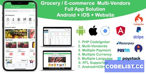grocery / delivery services / ecommerce multi vendors(Android + iOS + Website) ionic 5 / CodeIgniter v12.0 » Premium Scripts, Plugins & Mobile