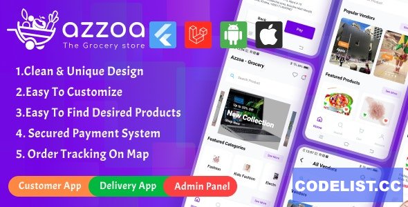 Azzoa v4.0.3 - Grocery, MultiShop, eCommerce Flutter Mobile App with Admin Panel » Premium Scripts, Plugins & Mobile