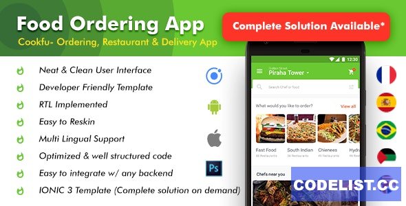 Food Delivery App v2.0 - Food Ordering App - Android + iOS App Template|3 Apps| Multi Restro Cookfu (IONIC 4) » Premium Scripts, Plugins & Mobile