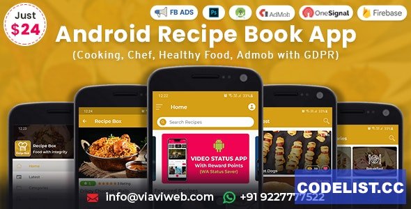 Android Recipe Book App (Cooking, Chef, Healthy Food, Admob with GDPR) v2.4 » Premium Scripts, Plugins & Mobile