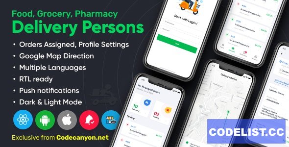Delivery Person for Food, Grocery, Pharmacy, Stores React Native v1.2.0 - Wordpress Woocommerce App » Premium Scripts, Plugins & Mobile