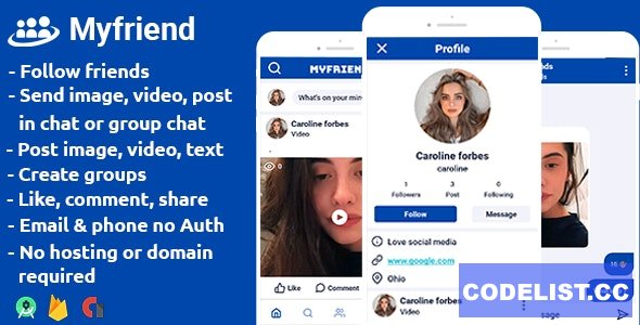 Myfriend v1.3 - friends posts groups chat follow social networking app android studio + firebase + admob » Premium Scripts, Plugins & Mobile