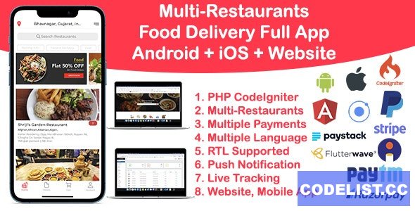 Food Delivery Multi Restaurant Ionic 5 + CodeIgniter (Android + iOS + Website + Admin) v1.0 » Premium Scripts, Plugins & Mobile