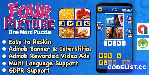 4 Pic 1 Word + Best Kids Trivia Quiz + Ready For Publish + Android Studio + Multi Language v1.5 » Premium Scripts, Plugins & Mobile