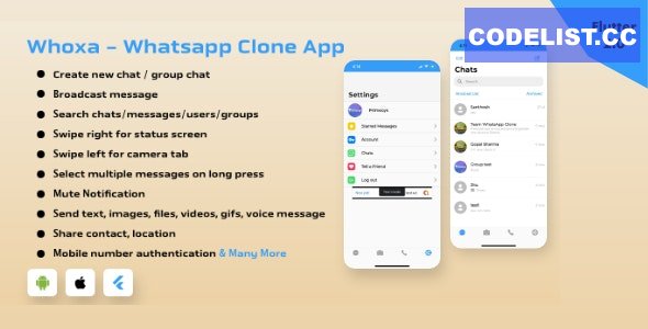 Whoxa v1.1.0 - WhatsApp Clone App | Chat, Audio, Video App Flutter Android and iOS with Admin Panel &raquo; Premium Scripts, Plugins &amp; Mobile