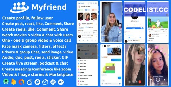 Myfriend v2.1 - Friend Chat Post Tiktok Follow Radio Group ecommerce Zoom Live clone social network app » Premium Scripts, Plugins & Mobile