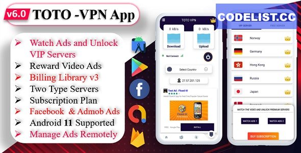 TOTO v6.0 - VPN | VPN App | Facebook Ads | Admob Ads | Ads Manage Remotely | VPN | VPN Subscription Plan &raquo; Premium Scripts, Plugins &amp; Mobile