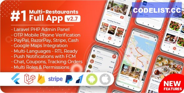 Food Delivery Flutter + PHP Laravel Admin Panel v2.7 » Premium Scripts, Plugins & Mobile