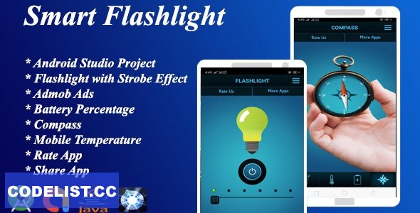 Smart Flashlight + Strobe Effect With Battery Percentage + Temperature + Composs v1.0 » Premium Scripts, Plugins & Mobile