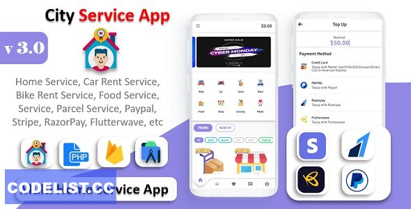 City Service App v3.0 - Service At Home - Multi Payment Gateways Integrated - Multi Login » Premium Scripts, Plugins & Mobile