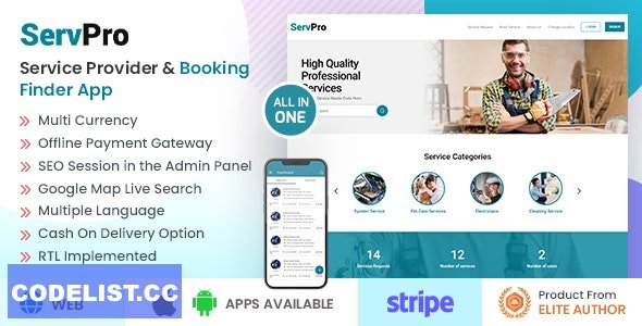 SERVPRO v1.9.3 ᄄC On Demand Nearby Service Provider & Booking Finder Application Software (Web+Android+iOS) » Premium Scripts, Plugins & Mobile