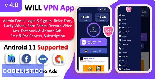 WILL VPN App v4.0 - VPN App With Admin Panel | Secure VPN & Fast VPN | Refer & Earn | Reward Lucky Wheel » Premium Scripts, Plugins & Mobile