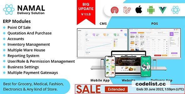 Namal v1.1.7 ᄄC 5 in 1 React Delivery Solution with POS for Single & Multiple Location Business Brand » Premium Scripts, Plugins & Mobile