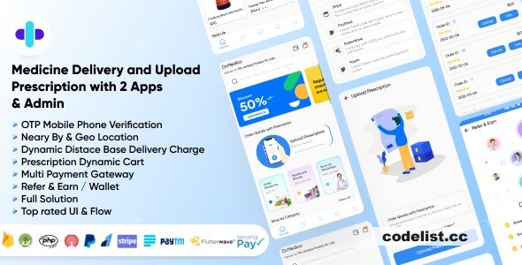 DrMedico v1.3 - On Demand Pharmacy Delivery with Medicine Delivery and Upload Prescription App with 2 Apps & Admin » Premium Scripts, Plugins & Mobile