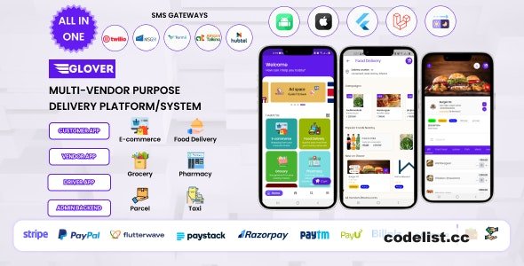 Glover v1.7.01 ᄄC Grocery, Food, Pharmacy Courier & Service Provider + Backend + Driver & Vendor app - nulled » Premium Scripts, Plugins & Mobile