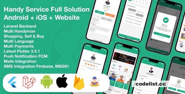 Flutter Handy service v5.0 - On-Demand Home Services & Shopping Android + iOS + Website Full Solution Laravel » Premium Scripts, Plugins & Mobile