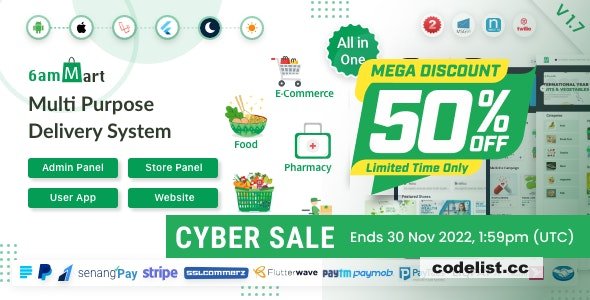 6amMart v1.7 - Multivendor Food, Grocery, eCommerce, Parcel, Pharmacy delivery app with Admin & Website - nulled » Premium Scripts, Plugins & Mobile
