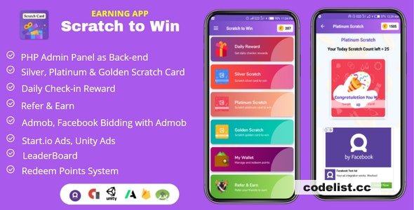 Scratch to Win Android Earning App (Admob, Facebook bidding, StartApp, Unity Ads) v4.0 » Premium Scripts, Plugins & Mobile