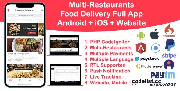 Food Delivery Multi Restaurant Ionic 5 + CodeIgniter (Android + iOS + Website + Admin) v2.0 » Premium Scripts, Plugins & Mobile