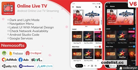 Android Online Live TV Streaming v6.0 » Premium Scripts, Plugins & Mobile