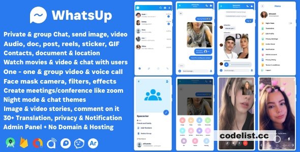 WhatsUp v1.0 - WhatsApp Clone Chat Groups Video & Audio Call Zoom Watch Party Chatting Social Network App » Premium Scripts, Plugins & Mobile