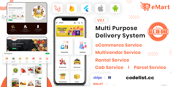 eMart v3.0 - Multivendor Food, eCommerce, Parcel, Taxi booking, Car Rental App with Admin and Website » Premium Scripts, Plugins & Mobile