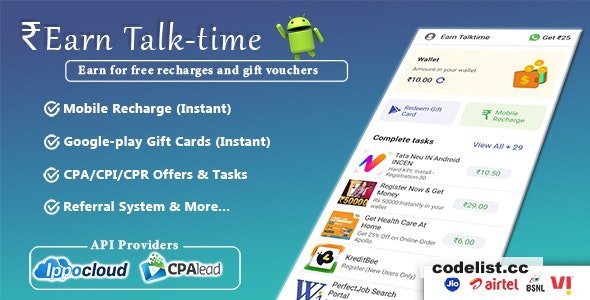 Earn Talk time v1.0 - Mobile Top-up, Redeem Codes, Recharge Plans, Have Your Own Recharge App » Premium Scripts, Plugins & Mobile
