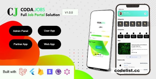 CodaJobs v1.0.5 - Job Portal Full Solution with User and Partner (Company) Flutter App, Web and Admin Panel &raquo; Premium Scripts, Plugins &amp; Mobile