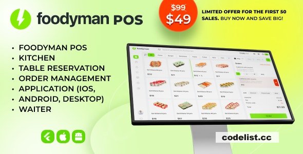Foodyman POS v1.0 - A single restaurant POS Kitchen Table Reservation + Waiter Application (iOS, Android, Desktop) » Premium Scripts, Plugins & Mobile