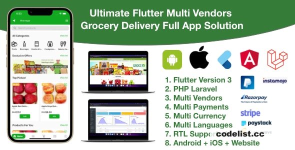 Grocery / delivery services / ecommerce multi vendors(android + iOS + website) flutter 3 / laravel v5.0 &raquo; Premium Scripts, Plugins &amp; Mobile