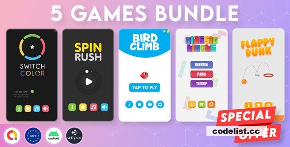 BUNDLE 5 GAMES | Admob + GDPR + Unity » Premium Scripts, Plugins & Mobile