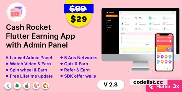 Cash Rocket v2.3 ᄄC Flutter Online Earning App with Admin Panel » Premium Scripts, Plugins & Mobile