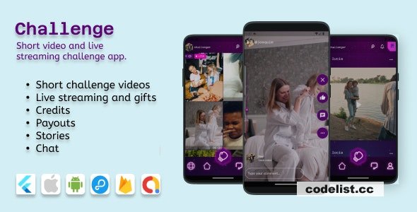 Challenge v1.1.8 - (IOS and Android) - Videos, Livestreaming with 2 participants, Audio room (9 broadcasters) » Premium Scripts, Plugins & Mobile