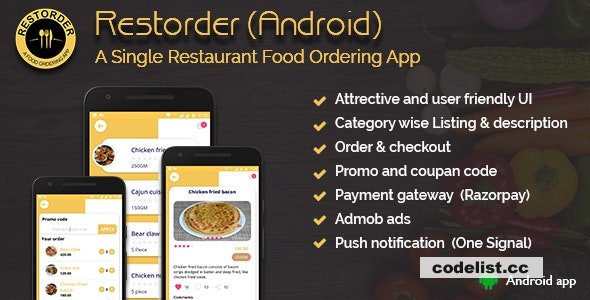 Restorder (Android) v1.3 - A single restaurant food ordering ap » Premium Scripts, Plugins & Mobile