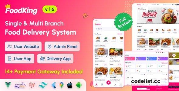 FoodKing v1.6 - Restaurant Food Delivery System with Admin Panel & Delivery Man App - nulled » Premium Scripts, Plugins & Mobile