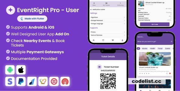 User App for EventRight Pro Event Ticket Booking System v1.4.0 » Premium Scripts, Plugins & Mobile