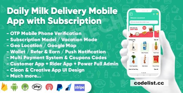 Dairy Products, Grocery, Daily Milk Delivery Mobile App with Subscription v1.4 » Premium Scripts, Plugins & Mobile