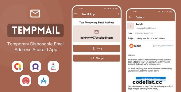 TempMail v1.0 - Temporary Disposable Email Address App with AdMob Ads » Premium Scripts, Plugins & Mobile